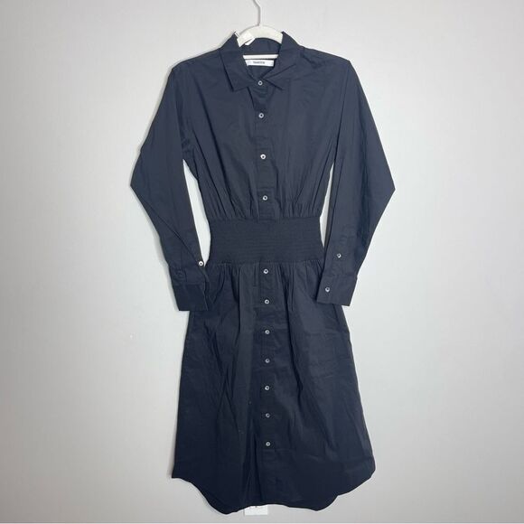 black $250 Thakoon Smocked Waist Maxi Dress With Ladder Trim In BLACK - Picture 2 of 10